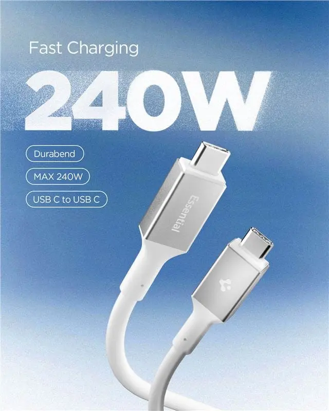 Spigen Essential USB-C naar USB-C Kabel 240W Fast Charge 1.2 Meter Wit afbeelding 2