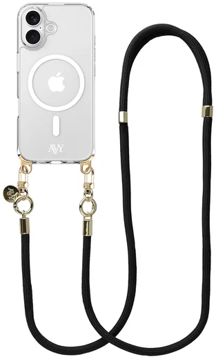 AVY Apple iPhone 16 Hoesje met Koord & MagSafe 130CM Tressé Black afbeelding 1