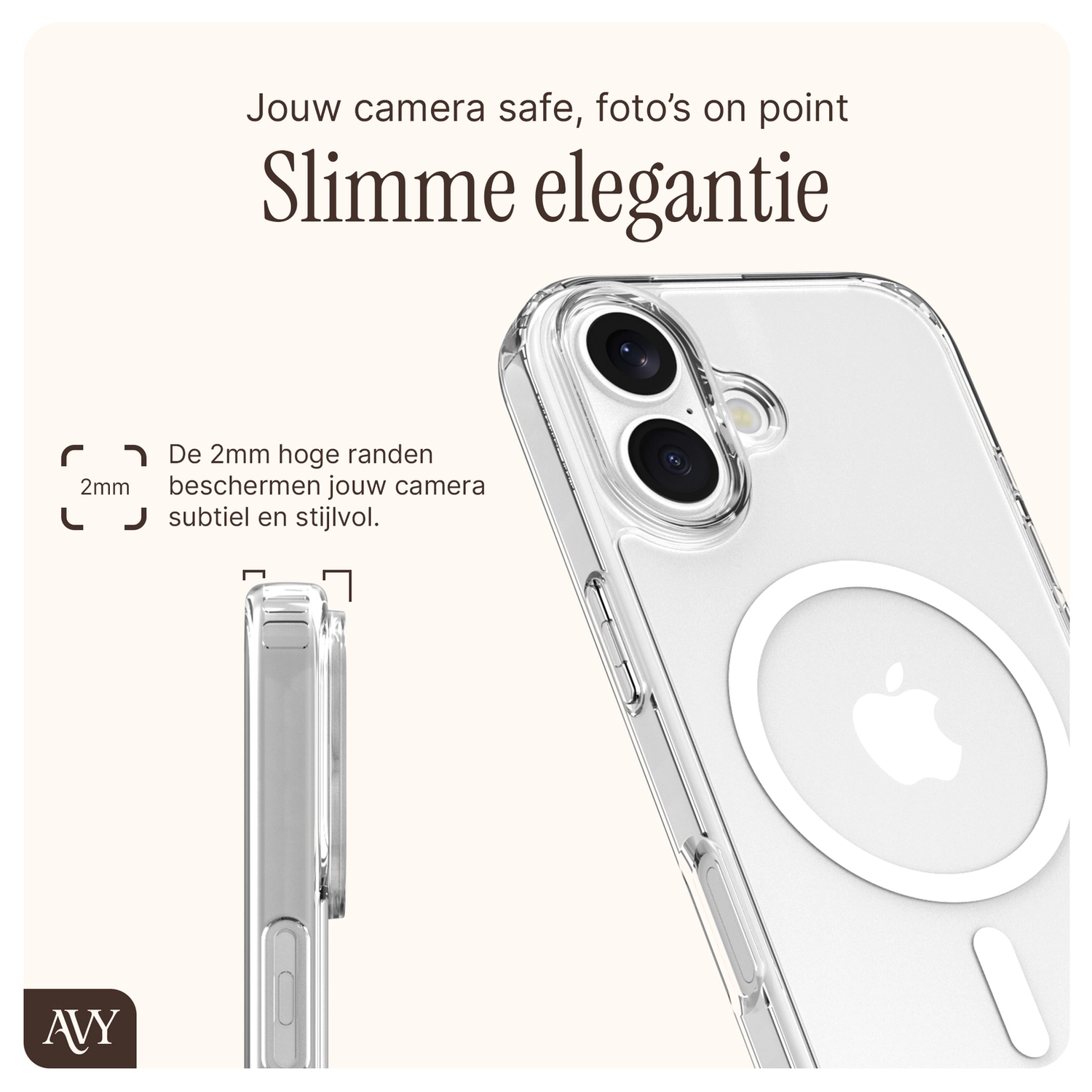 AVY Apple iPhone 16 Hoesje met Koord & MagSafe 130CM Tressé Beige afbeelding 7