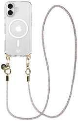 AVY Apple iPhone 16 Hoesje met Koord & MagSafe 120CM Silver Spark Long afbeelding
