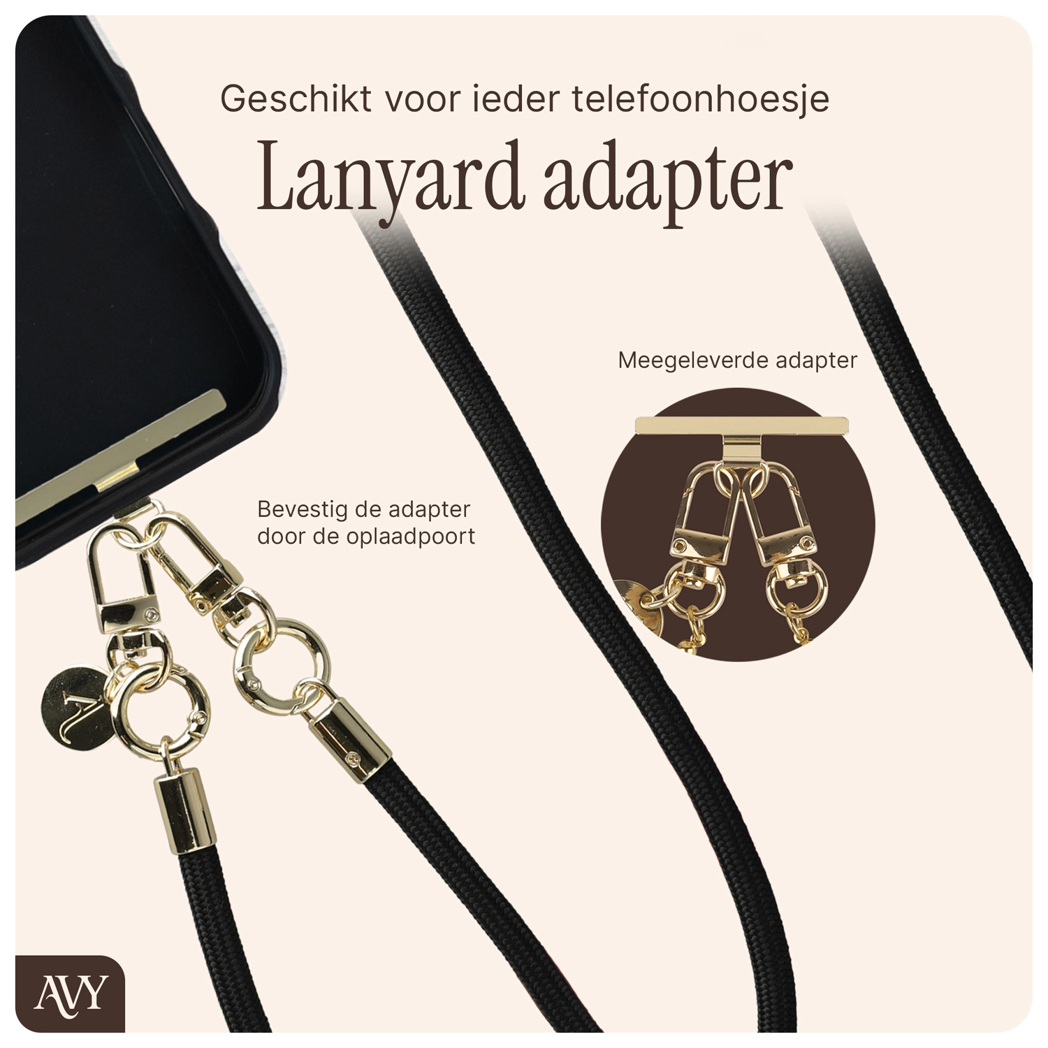 AVY Apple iPhone 17 Hoesje met Koord & MagSafe 130CM Tressé Black afbeelding 10
