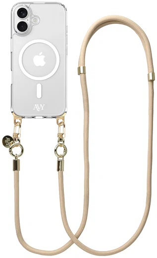 AVY Apple iPhone 17 Hoesje met Koord & MagSafe 130CM Tressé Beige afbeelding 1