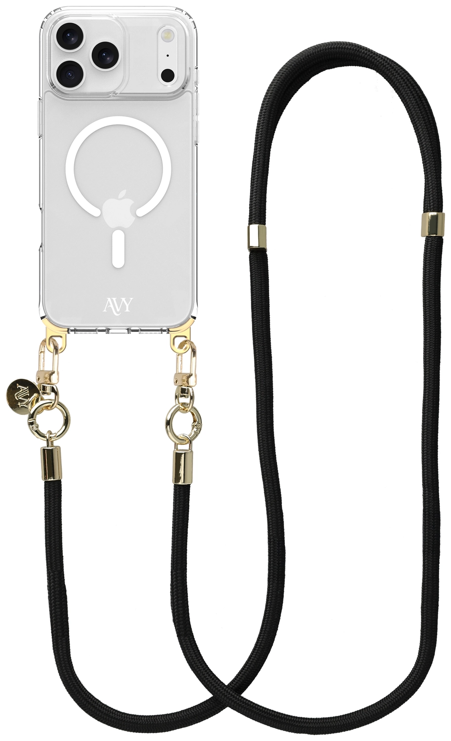 AVY Apple iPhone 17 Pro Hoesje met Koord & MagSafe 130CM Tressé Black afbeelding 1