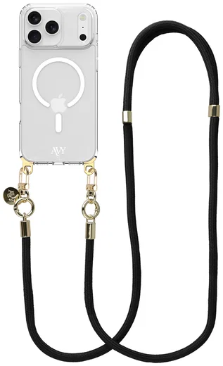AVY Apple iPhone 17 Pro Hoesje met Koord & MagSafe 130CM Tressé Black afbeelding 1