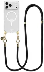 AVY Apple iPhone 17 Pro Hoesje met Koord & MagSafe 130CM Tressé Black afbeelding