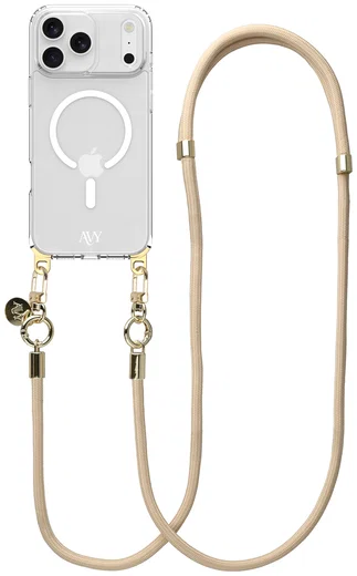 AVY Apple iPhone 17 Pro Hoesje met Koord & MagSafe 130CM Tressé Beige afbeelding 1
