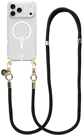 AVY Apple iPhone 17 Pro Max Hoesje met Koord & MagSafe 130CM Tressé Black afbeelding 1
