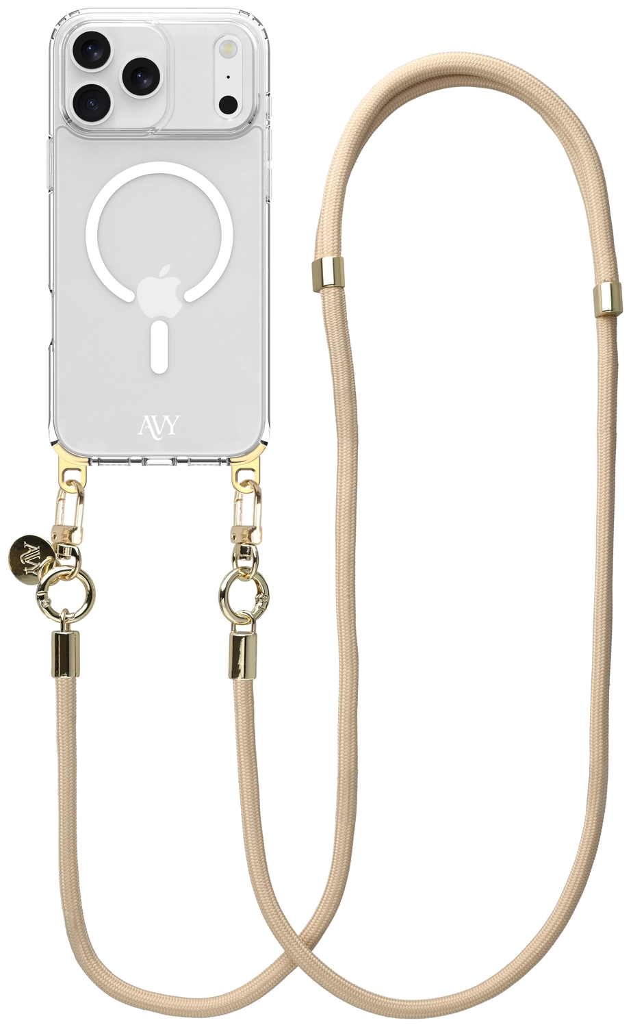 AVY Apple iPhone 17 Pro Max Hoesje met Koord & MagSafe 130CM Tressé Beige afbeelding 1