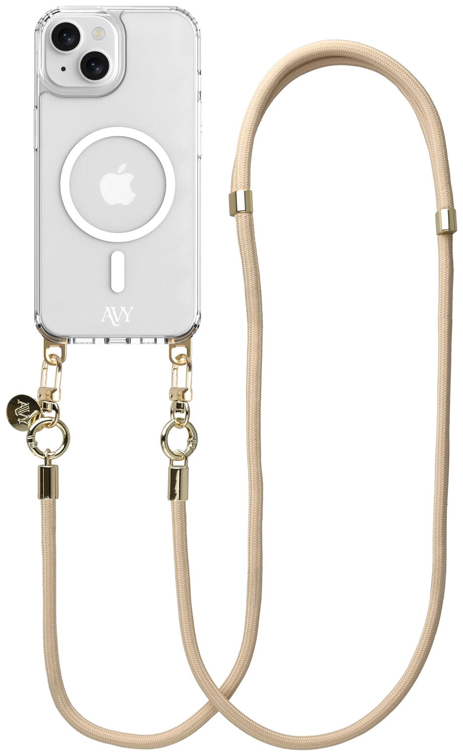 AVY Apple iPhone 15 Hoesje met Koord & MagSafe 130CM Tressé Beige afbeelding 1