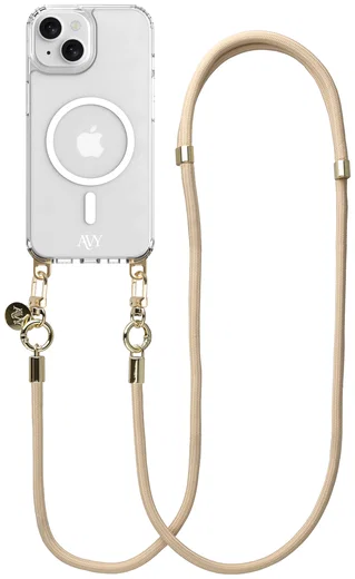 AVY Apple iPhone 15 Hoesje met Koord & MagSafe 130CM Tressé Beige afbeelding 1