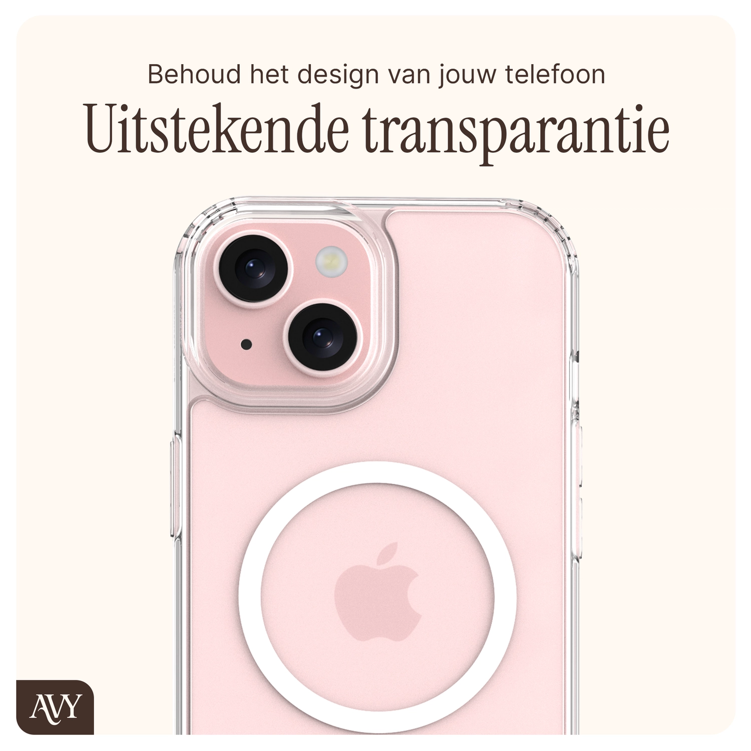 AVY Apple iPhone 15 Hoesje met Koord & MagSafe 130CM Tressé Beige afbeelding 8