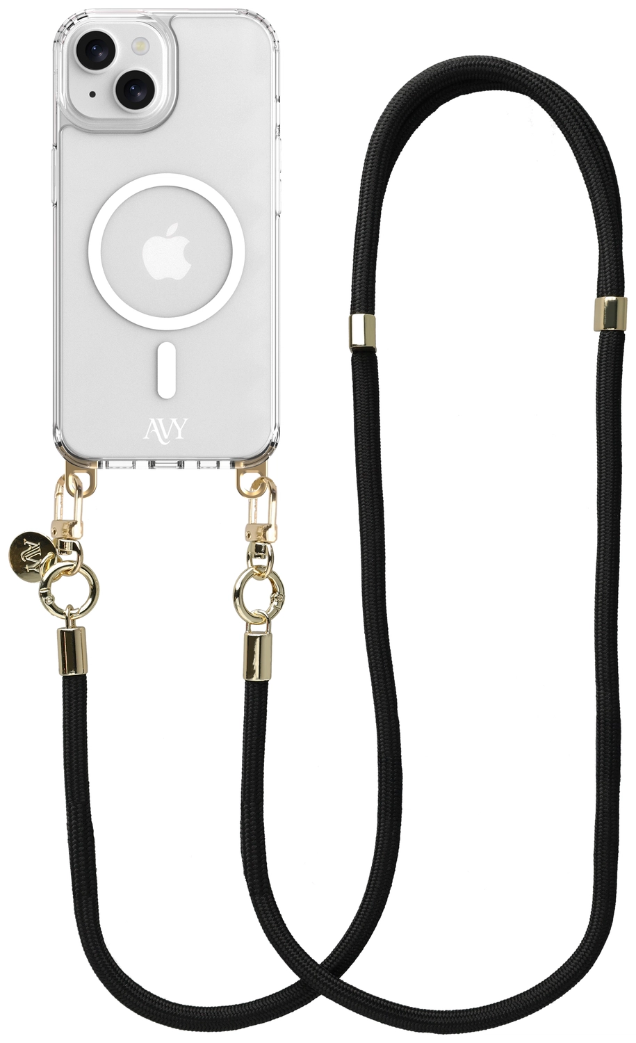 AVY Apple iPhone 13 / 14 Hoesje met Koord & MagSafe 130CM Tressé Black afbeelding 1