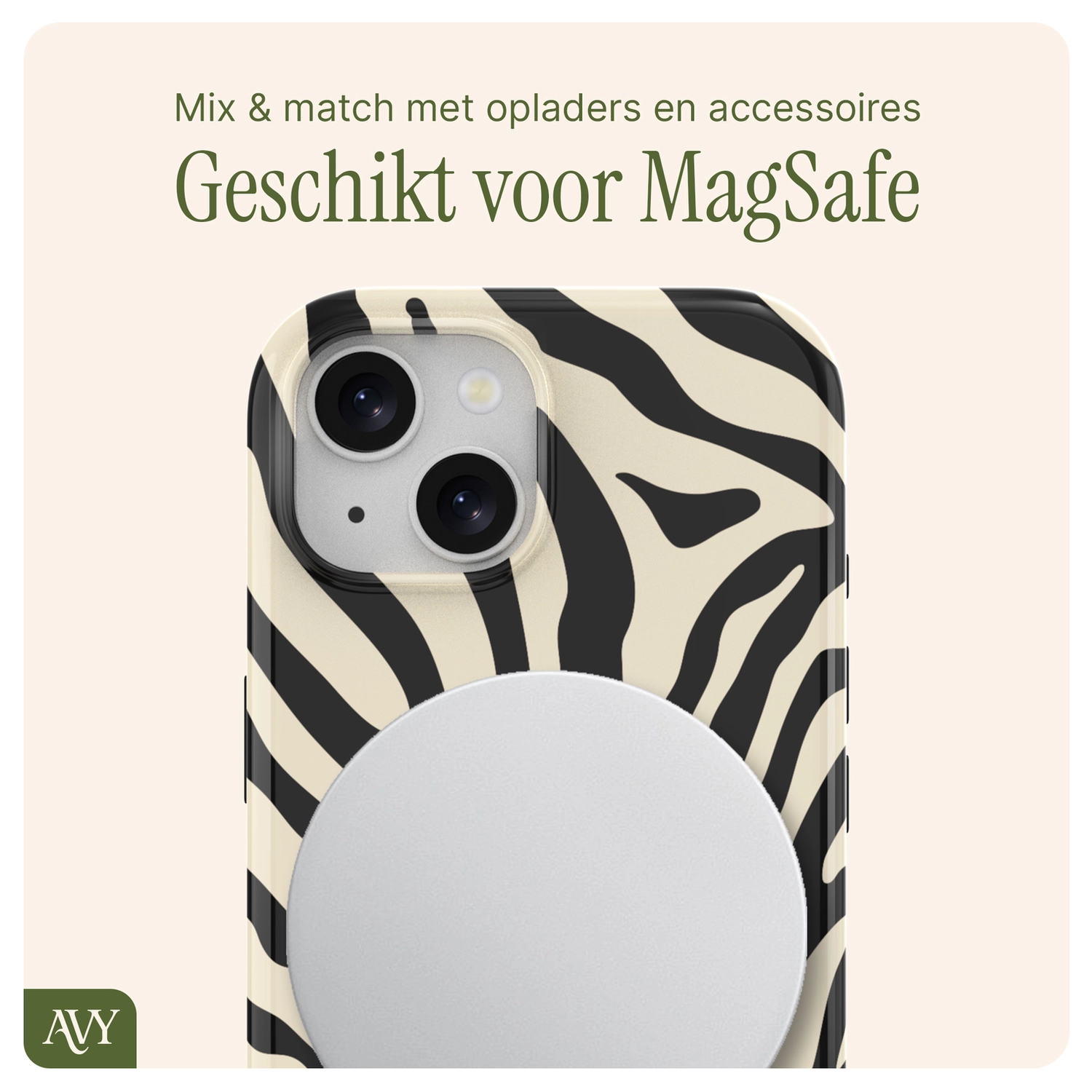 AVY Apple iPhone 13 / 14 MagSafe Hoesje met Koord 30CM Safari Hearts afbeelding 8