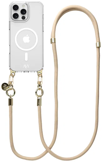 AVY Apple iPhone 14 Pro Hoesje met Koord & MagSafe 130CM Tressé Beige afbeelding 1