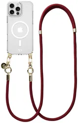 AVY Apple iPhone 14 Pro Hoesje met Koord & MagSafe 130CM Tressé Red afbeelding