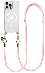 AVY Apple iPhone 14 Pro Hoesje met Koord & MagSafe 130CM Tressé Pink afbeelding