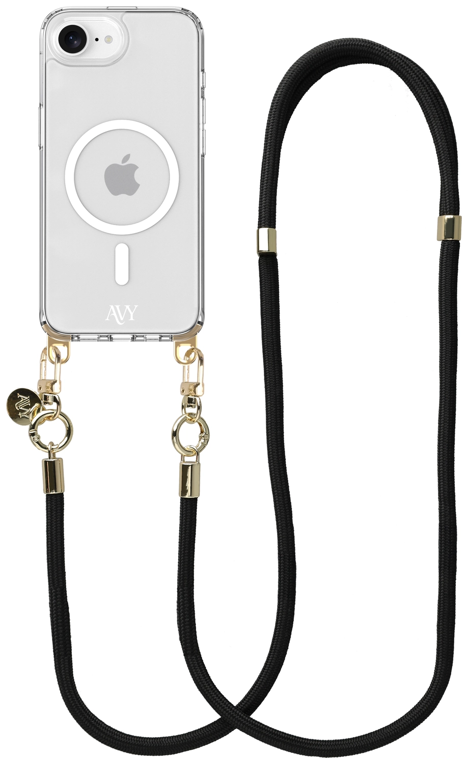 AVY Apple iPhone 17e / 16e Hoesje met Koord & MagSafe 130CM Tressé Black afbeelding 1