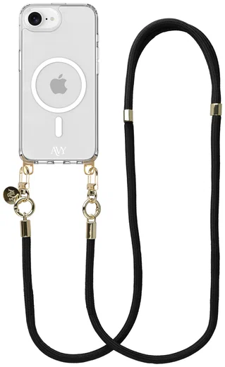 AVY Apple iPhone 17e / 16e Hoesje met Koord & MagSafe 130CM Tressé Black afbeelding 1