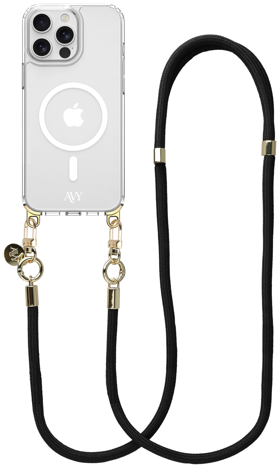 AVY Apple iPhone 13 Pro Hoesje met Koord & MagSafe 130CM Tressé Black afbeelding 1