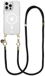 AVY Apple iPhone 13 Pro Hoesje met Koord & MagSafe 130CM Tressé Black afbeelding