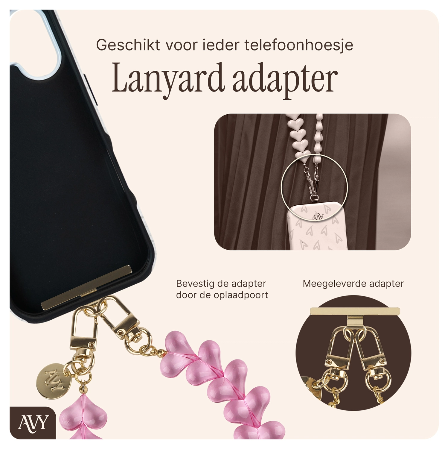 AVY Apple iPhone 13 Pro Max Hoesje met Koord & MagSafe 30CM Cupid Clear Pink afbeelding 9