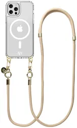 AVY Apple iPhone 12 Pro Max Hoesje met Koord & MagSafe 130CM Tressé Beige afbeelding