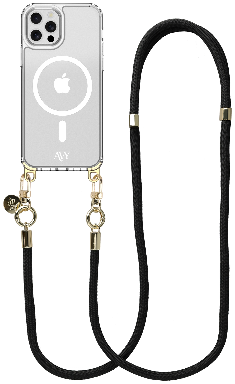 AVY Apple iPhone 12 / 12 Pro Hoesje met Koord & MagSafe 130CM Tressé Black afbeelding 1