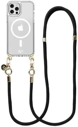 AVY Apple iPhone 12 / 12 Pro Hoesje met Koord & MagSafe 130CM Tressé Black afbeelding 1