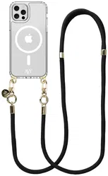 AVY Apple iPhone 12 / 12 Pro Hoesje met Koord & MagSafe 130CM Tressé Black afbeelding