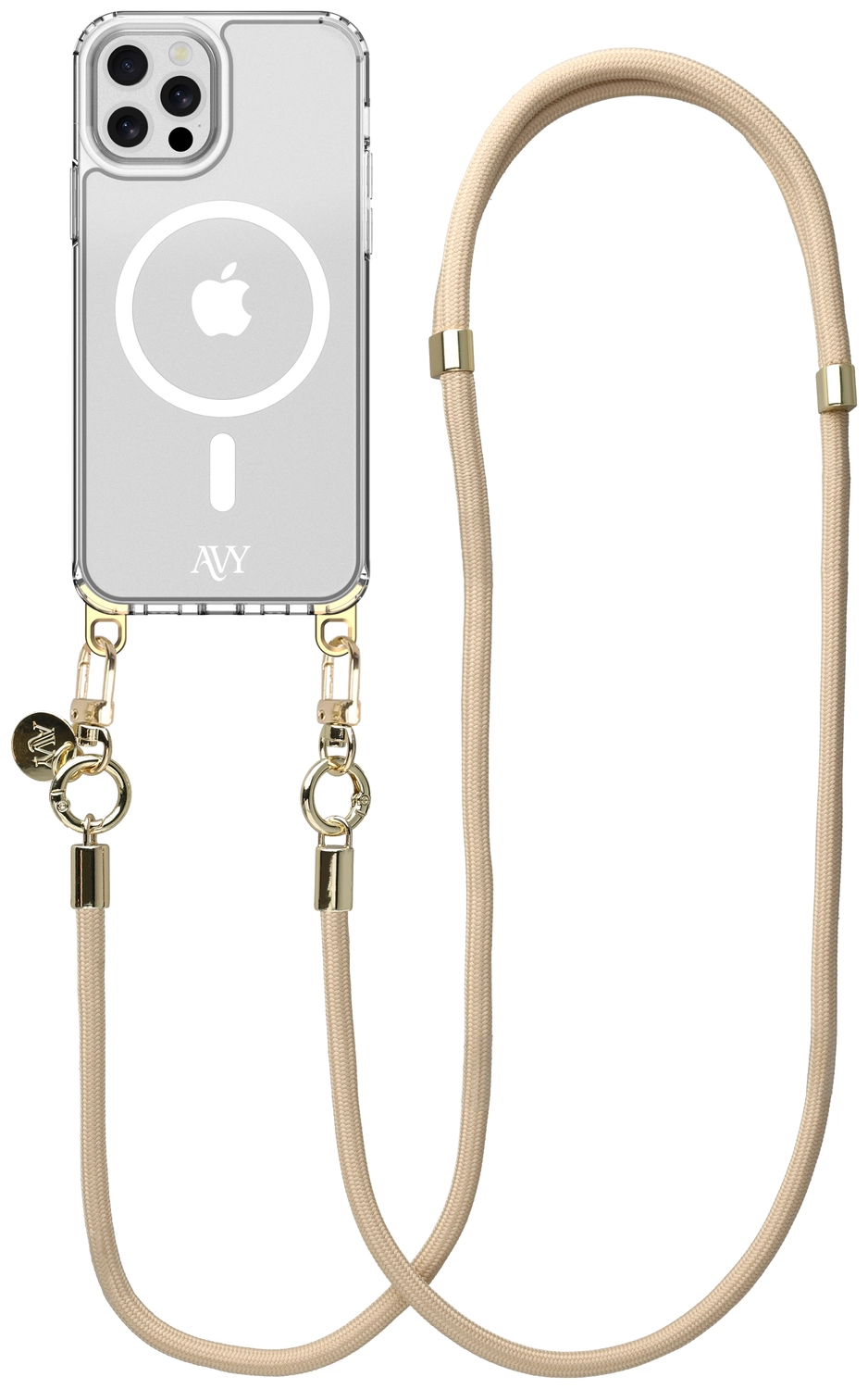 AVY Apple iPhone 12 / 12 Pro Hoesje met Koord & MagSafe 130CM Tressé Beige afbeelding 1
