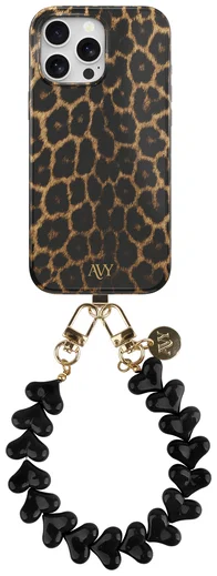 AVY Apple iPhone 12 / 12 Pro MagSafe Hoesje met Koord 30CM Panther Hearts afbeelding 1
