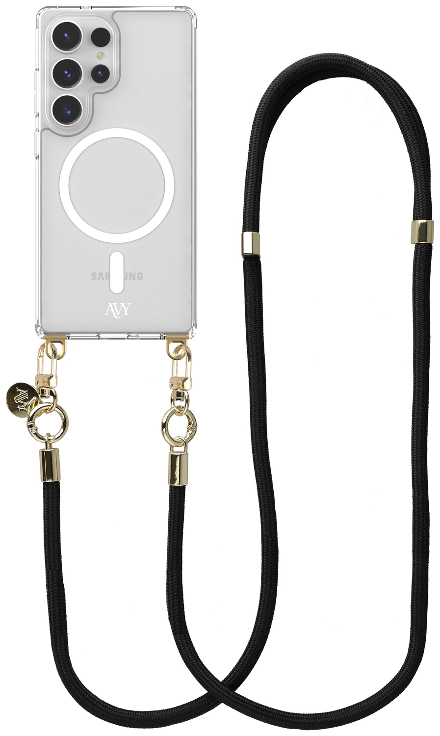 AVY Samsung Galaxy S25 Ultra Hoesje met Koord & MagSafe 130CM Tressé Black afbeelding 1