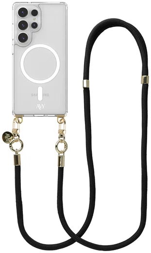 AVY Samsung Galaxy S25 Ultra Hoesje met Koord & MagSafe 130CM Tressé Black afbeelding 1