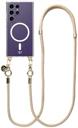 AVY Samsung Galaxy S24 Ultra Hoesje met Koord & MagSafe 130CM Tressé Beige afbeelding