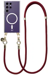 AVY Samsung Galaxy S24 Ultra Hoesje met Koord & MagSafe 130CM Tressé Red afbeelding