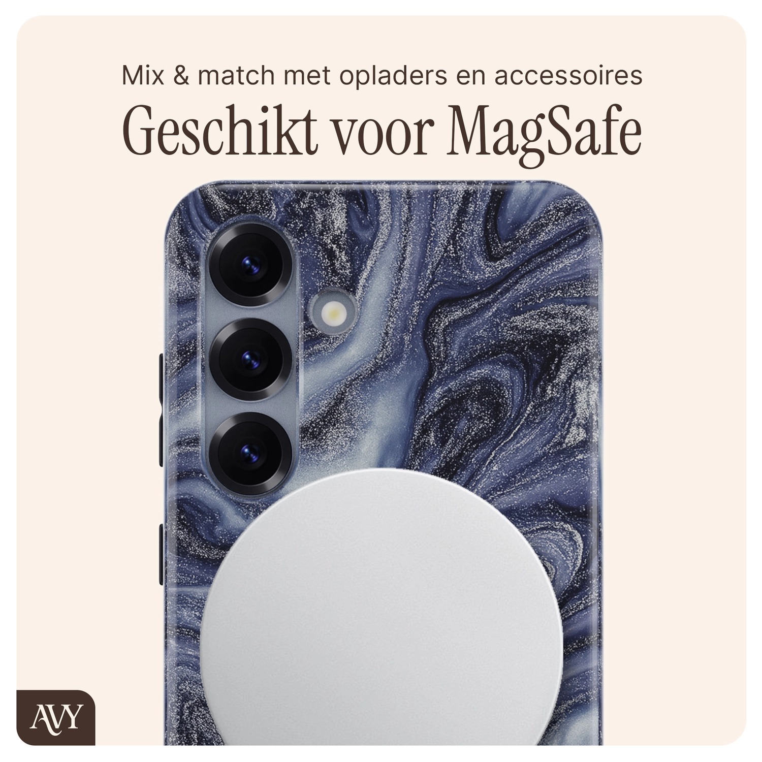 AVY Samsung Galaxy S25 MagSafe Hoesje met Koord 30CM Marmer Hearts afbeelding 7