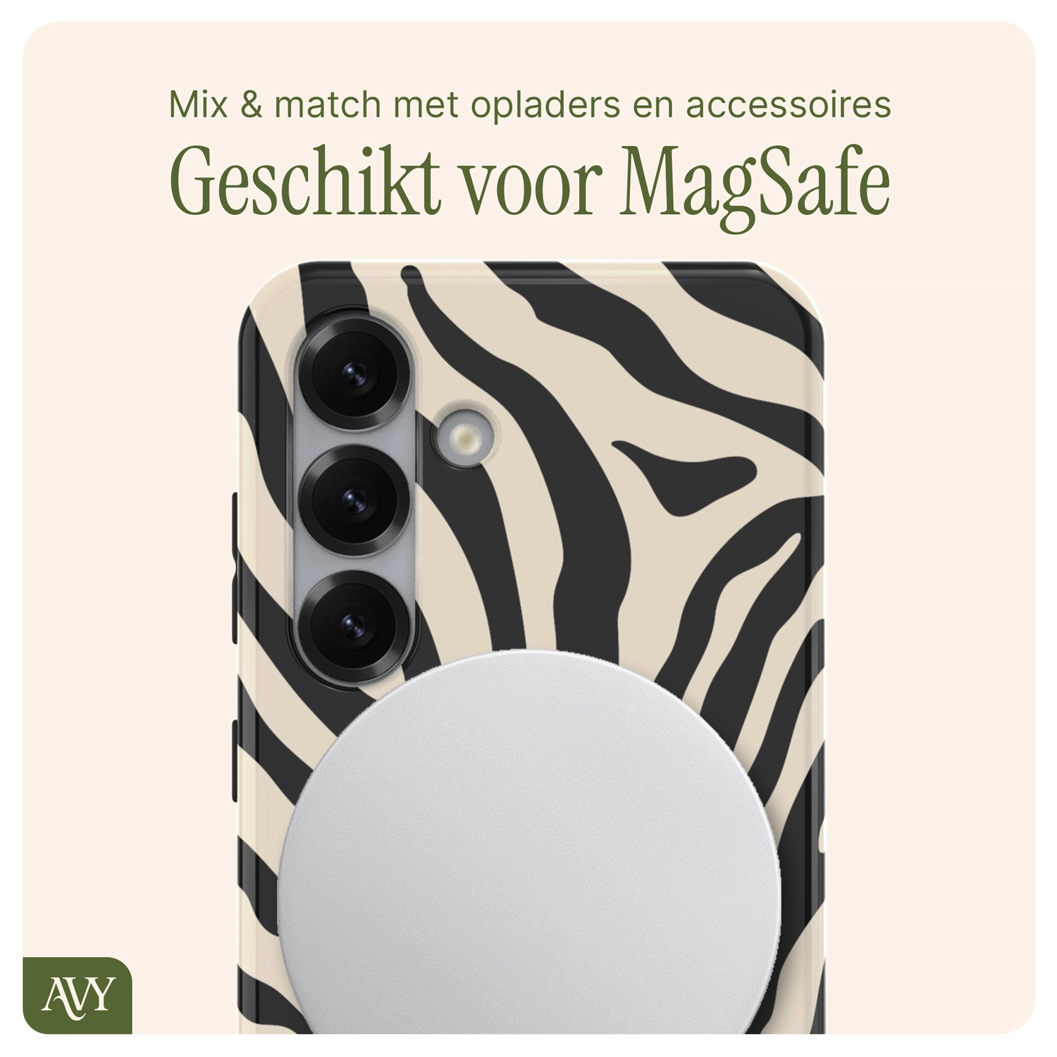 AVY Samsung Galaxy S25 MagSafe Hoesje met Koord 130CM Serengeti Zebra afbeelding 8