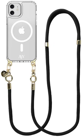 AVY Apple iPhone 11 Hoesje met Koord & MagSafe 130CM Tressé Black afbeelding 1