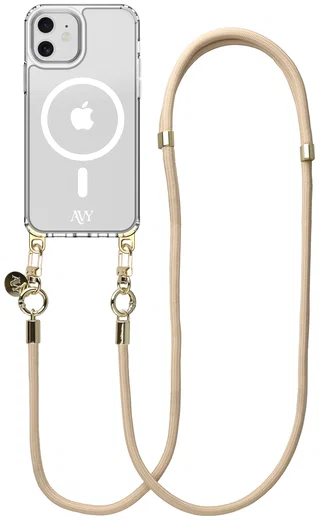 AVY Apple iPhone 11 Hoesje met Koord & MagSafe 130CM Tressé Beige afbeelding 1