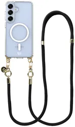 AVY Samsung S25 Plus / S24 Plus Hoesje met Koord & MagSafe 130CM Tressé Black afbeelding