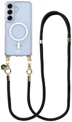 AVY Samsung Galaxy S25 / S24 Hoesje met Koord & MagSafe 130CM Tressé Black afbeelding