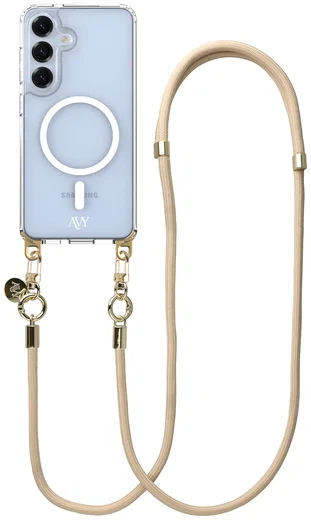 AVY Samsung Galaxy S25 / S24 Hoesje met Koord & MagSafe 130CM Tressé Beige afbeelding 1