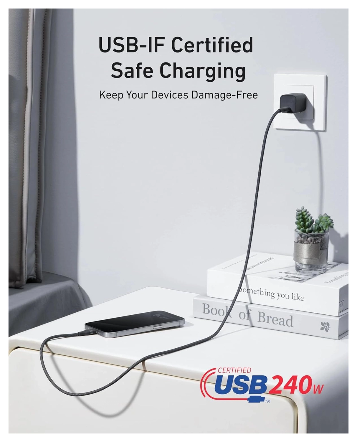 Anker Bio-Nylon (240W) USB-C naar USB-C Kabel Fast Charge 0.9M Zwart afbeelding 3