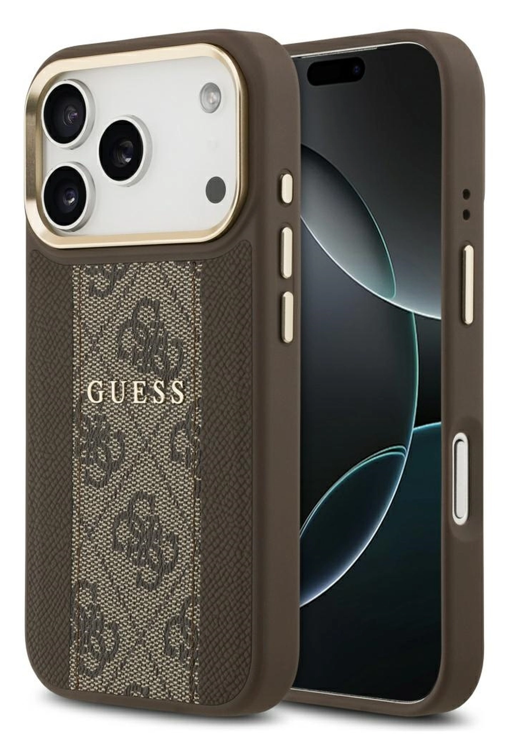 Guess 4G Stripe iPhone 17 Pro Hoesje MagSafe Back Cover Bruin afbeelding 1