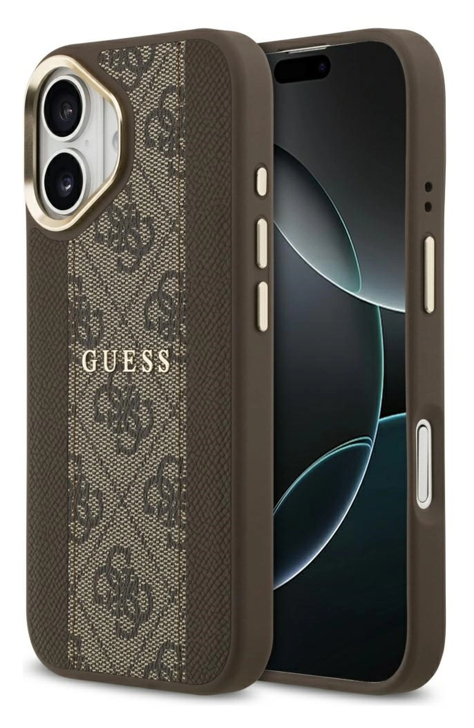 Guess 4G Stripe iPhone 17 Hoesje MagSafe Back Cover Bruin afbeelding 1
