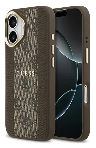 Guess 4G Stripe iPhone 17 Hoesje MagSafe Back Cover Bruin afbeelding 1