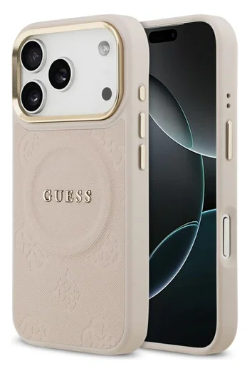 Guess Peony Hot Stamp iPhone 17 Pro Max Hoesje MagSafe Back Cover Roze afbeelding 1