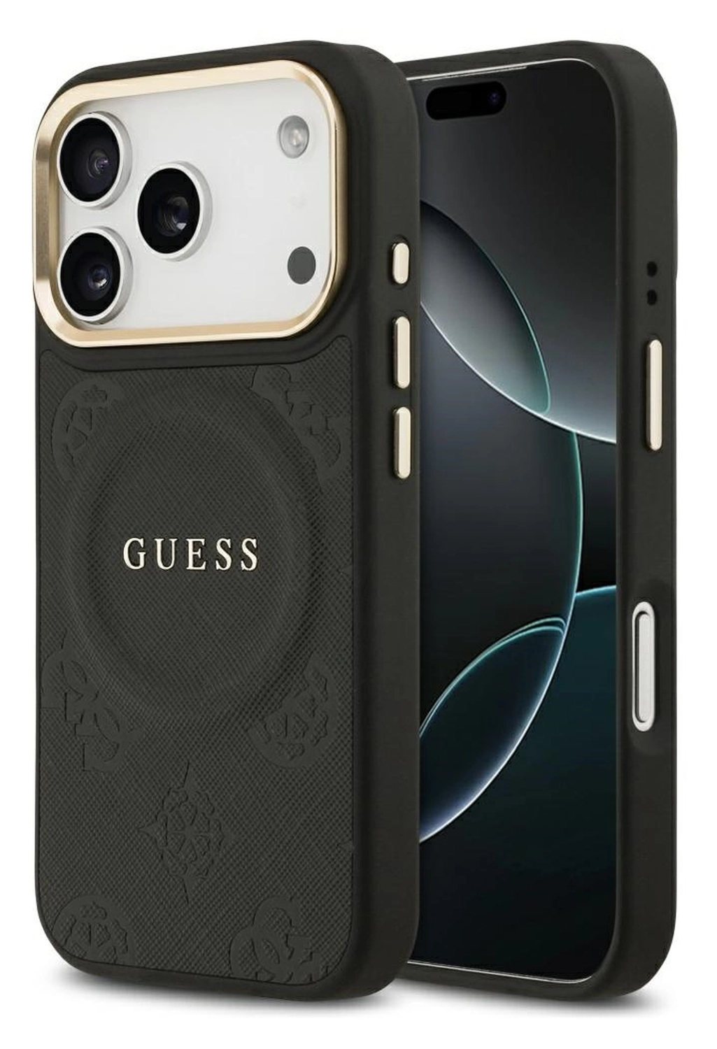 Guess Peony Hot Stamp iPhone 17 Pro Hoesje MagSafe Back Cover Zwart afbeelding 1