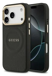 Guess Peony Hot Stamp iPhone 17 Pro Hoesje MagSafe Back Cover Zwart afbeelding