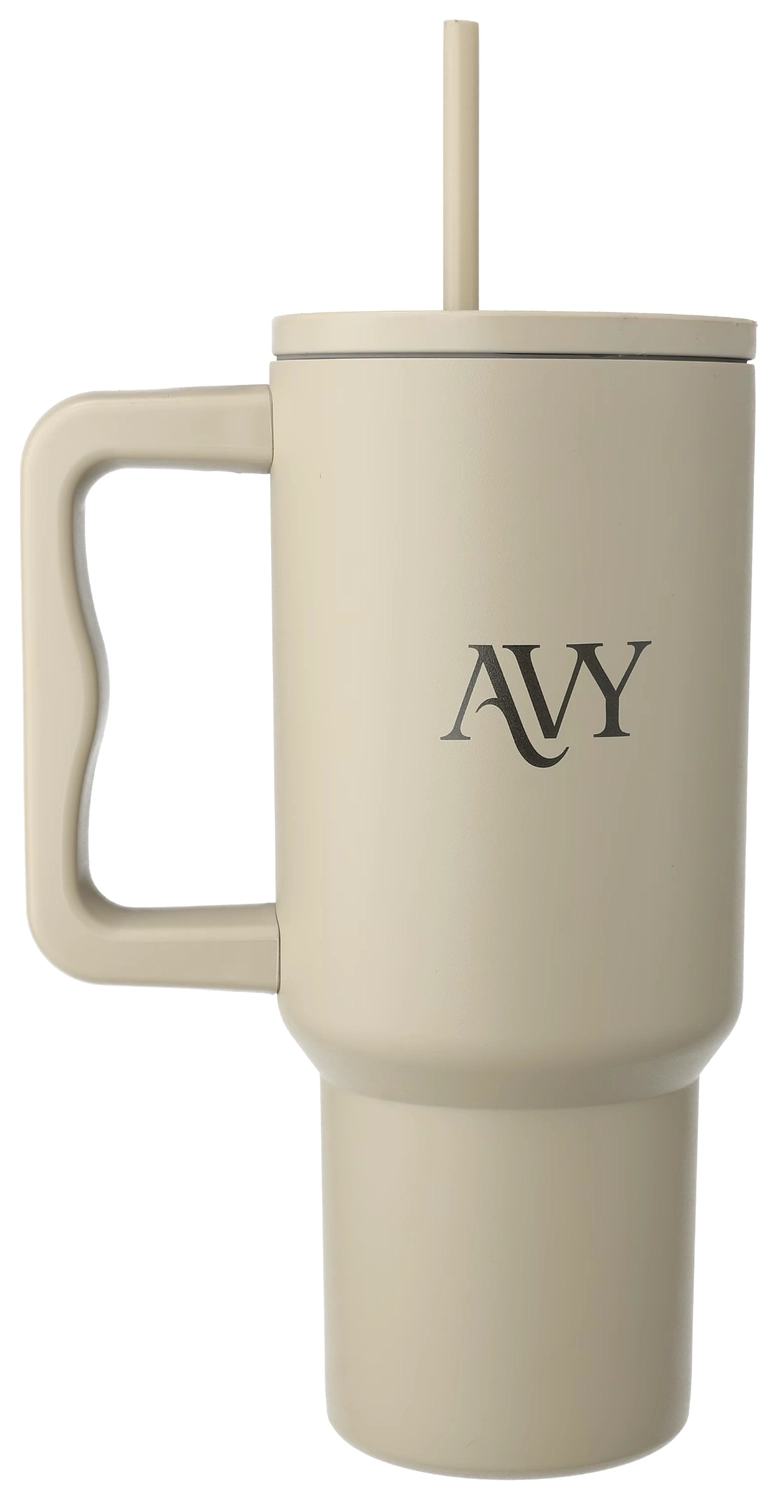 AVY Tumbler Geïsoleerde Waterfles met Rietje Recycled RVS (900ML) Beige afbeelding 1